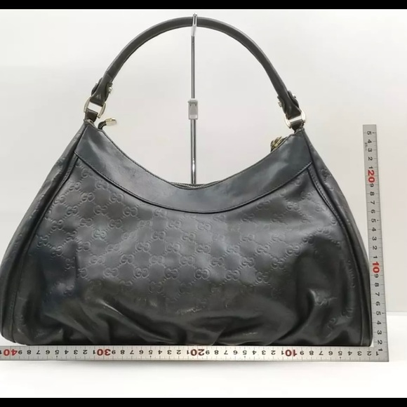 GUCCI 🌼Black Guccissima Leather Abbey Bag Silver Tone Hardware D-Ring Hobo - Picture 2 of 11